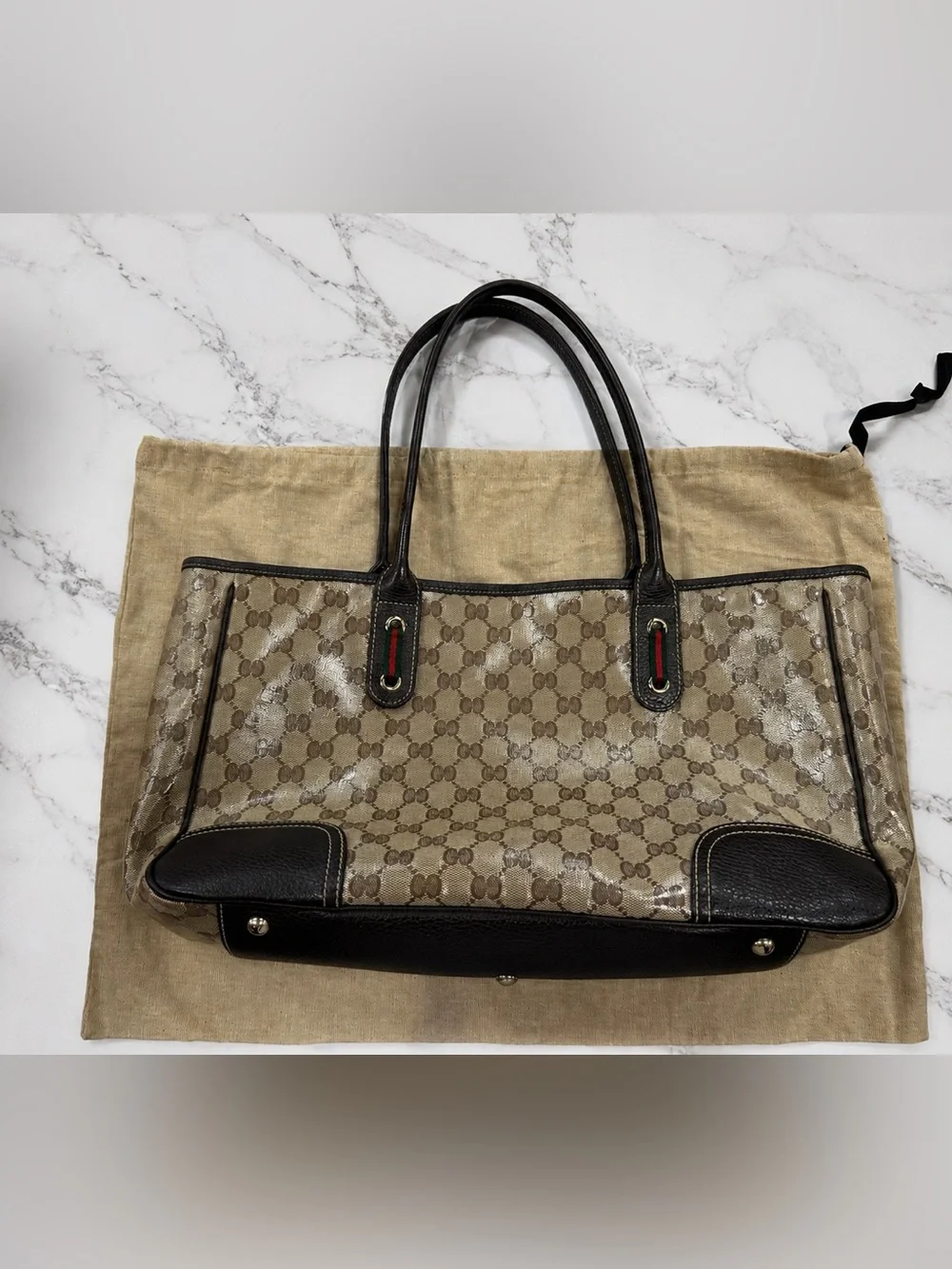 Authentic Gucci GG Crystal Princy Tote Beige XL Shoulder Bag + Dust Bag - Picture 5 of 11